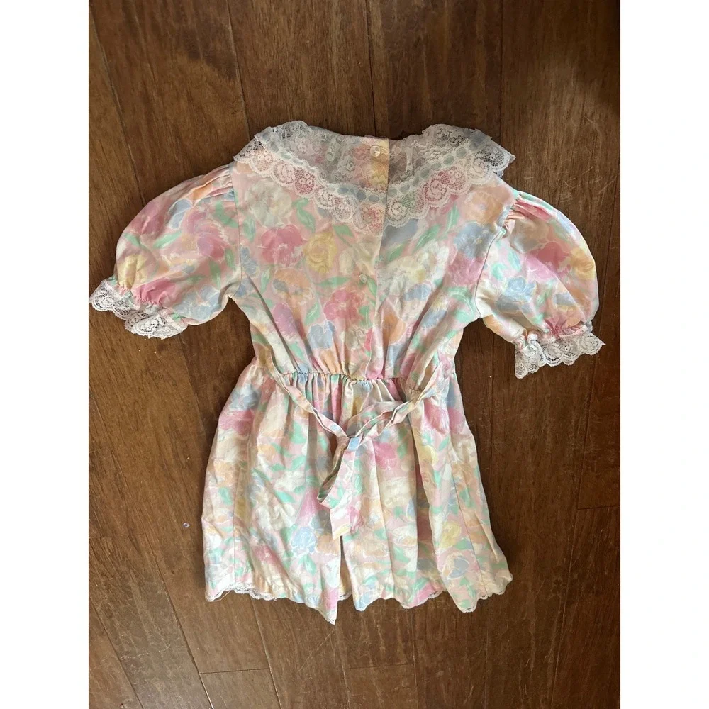 Vintage Cuddle Teen Pastel Floral Lace Collar Dress Made in USA‎ summer Size 7